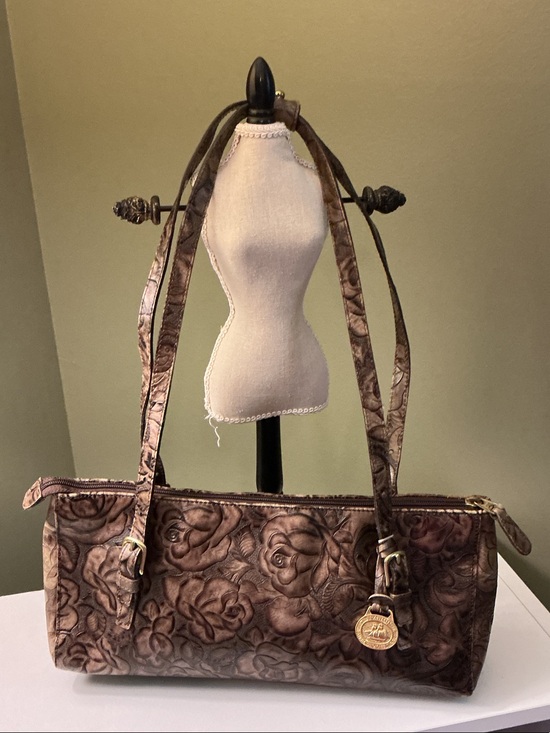 Brahmin Handbags - Brahmin Vintage 1990’s Elouise Rose Embossed Leather Chocolate Shoulder Bag EUC